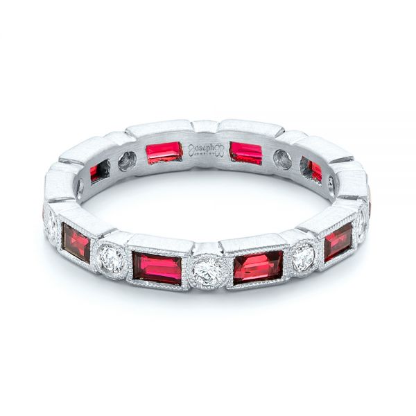 14k White Gold 14k White Gold Custom Ruby And Diamond Eternity Wedding Band - Flat View -  103226