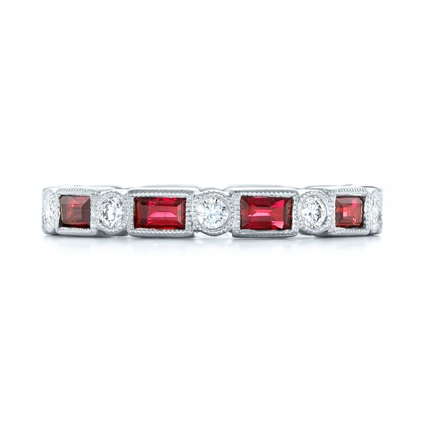 14k White Gold 14k White Gold Custom Ruby And Diamond Eternity Wedding Band - Top View -  103226