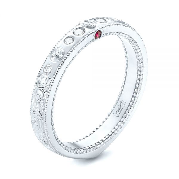Platinum Platinum Custom Ruby And Diamond Wedding Band - Three-Quarter View - 103469