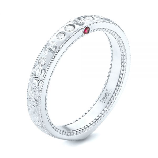  Platinum Platinum Custom Ruby And Diamond Wedding Band - Three-Quarter View -  103469