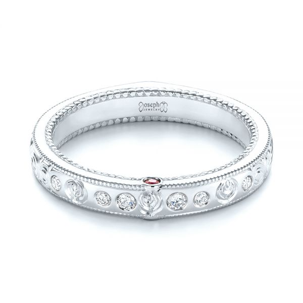 Platinum Platinum Custom Ruby And Diamond Wedding Band - Flat View - 103469