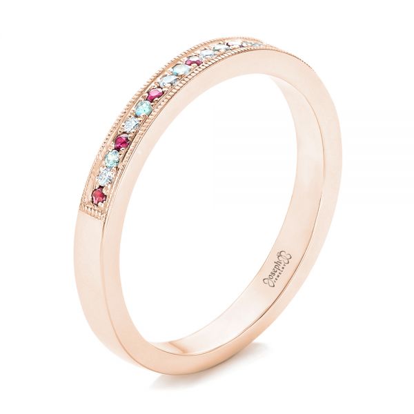 18k Rose Gold 18k Rose Gold Custom Ruby Topaz And Diamond Wedding Band - Three-Quarter View - 102418