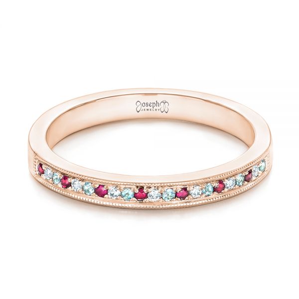 18k Rose Gold 18k Rose Gold Custom Ruby Topaz And Diamond Wedding Band - Flat View -  102418