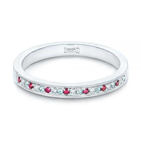  Platinum Platinum Custom Ruby Topaz And Diamond Wedding Band - Flat View -  102418