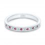 14k White Gold Custom Ruby Topaz And Diamond Wedding Band - Flat View -  102418 - Thumbnail