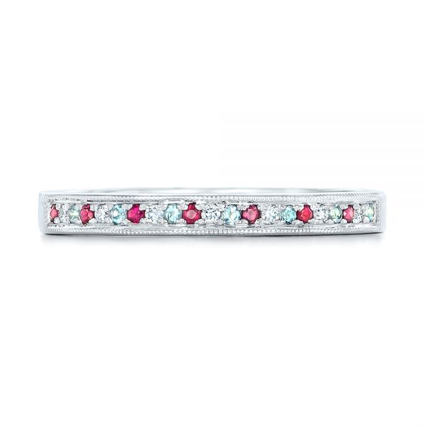 14k White Gold Custom Ruby Topaz And Diamond Wedding Band - Top View - 102418