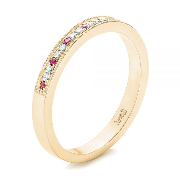 18k Yellow Gold 18k Yellow Gold Custom Ruby Topaz And Diamond Wedding Band - Three-Quarter View - 102418