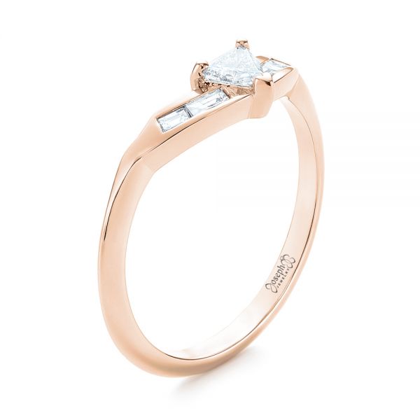 14k Rose Gold 14k Rose Gold Custom Trillion Diamond Wedding Ring - Three-Quarter View -  104824