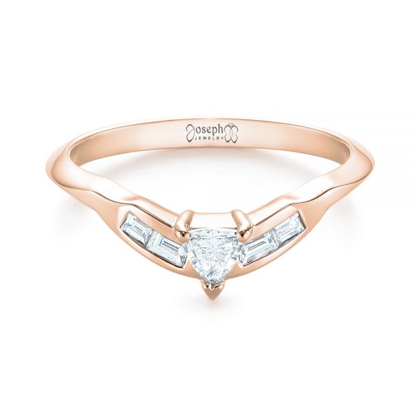 18k Rose Gold 18k Rose Gold Custom Trillion Diamond Wedding Ring - Flat View - 104824