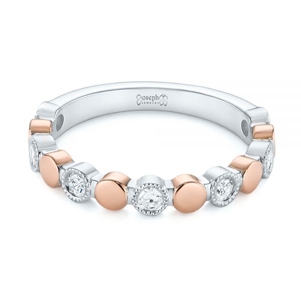 14K Gold And 14k Rose Gold Custom Two-tone Bezel Diamond Wedding Band - Flat View - 104486