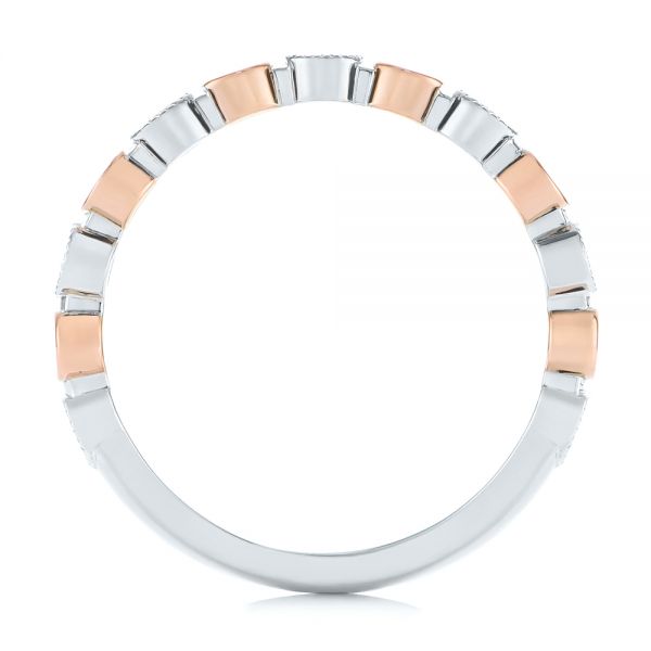 14K Gold And 14k Rose Gold Custom Two-tone Bezel Diamond Wedding Band - Front View - 104486