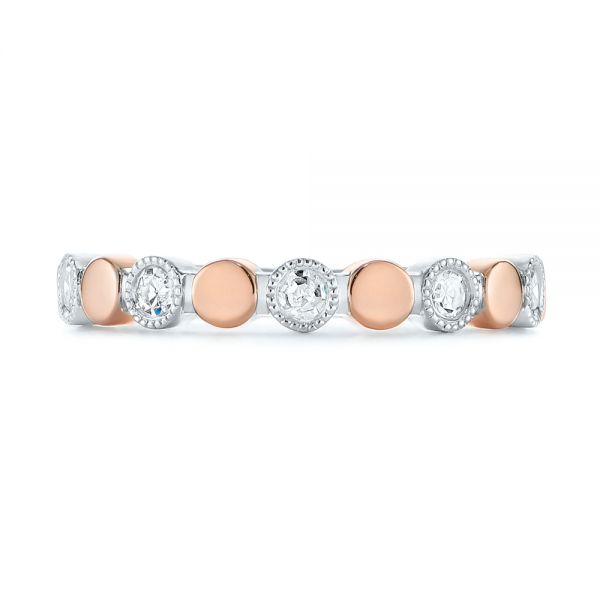 14K Gold And 14k Rose Gold Custom Two-tone Bezel Diamond Wedding Band - Top View - 104486