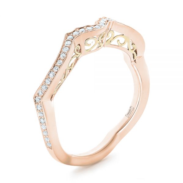 14k Rose Gold And Platinum 14k Rose Gold And Platinum Custom Two-tone Diamond Wedding Band - Three-Quarter View -  103132