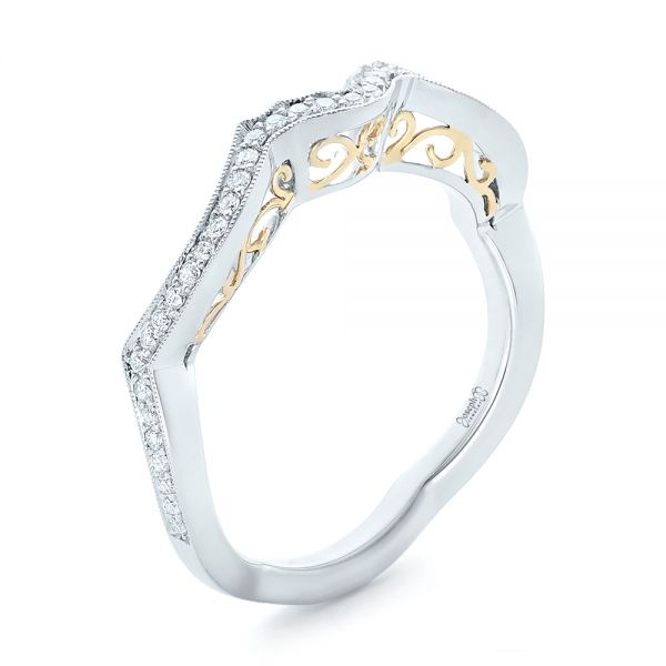 14k White Gold And 14K Gold Custom Two-tone Diamond Wedding Band - Three-Quarter View -  103132