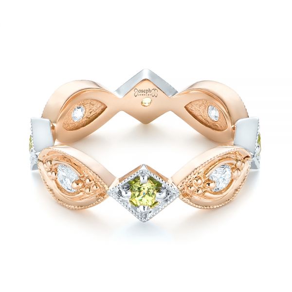 14k Rose Gold And 18K Gold 14k Rose Gold And 18K Gold Custom Two-tone Peridot And Diamond Wedding Band - Flat View -  103365