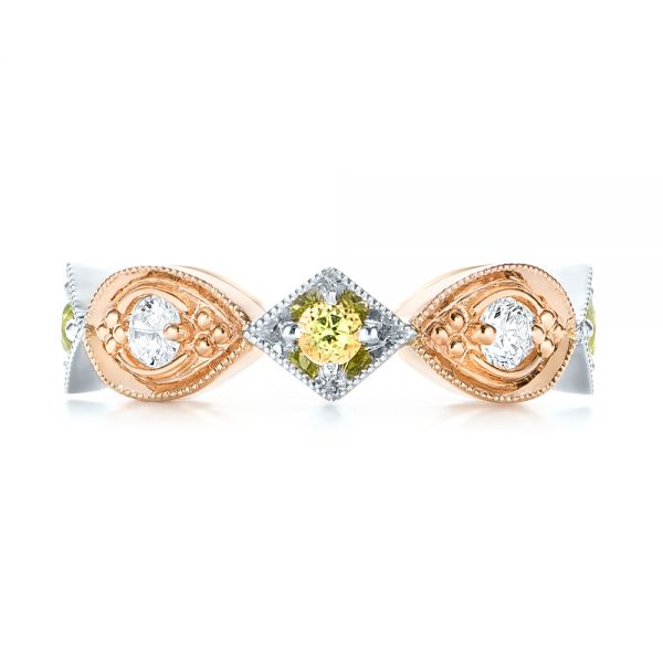 14k Rose Gold And Platinum 14k Rose Gold And Platinum Custom Two-tone Peridot And Diamond Wedding Band - Top View -  103365