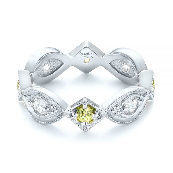 14k White Gold And Platinum 14k White Gold And Platinum Custom Two-tone Peridot And Diamond Wedding Band - Flat View -  103365