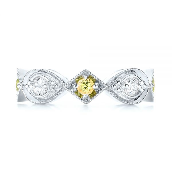 18k White Gold And 14K Gold 18k White Gold And 14K Gold Custom Two-tone Peridot And Diamond Wedding Band - Top View -  103365