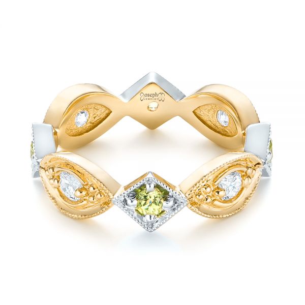 14k Yellow Gold And 18K Gold 14k Yellow Gold And 18K Gold Custom Two-tone Peridot And Diamond Wedding Band - Flat View -  103365