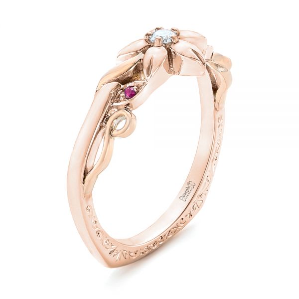 18k Rose Gold And 18K Gold 18k Rose Gold And 18K Gold Custom Two-tone Pink Sapphire And Diamond Wedding Band - Three-Quarter View -  102828