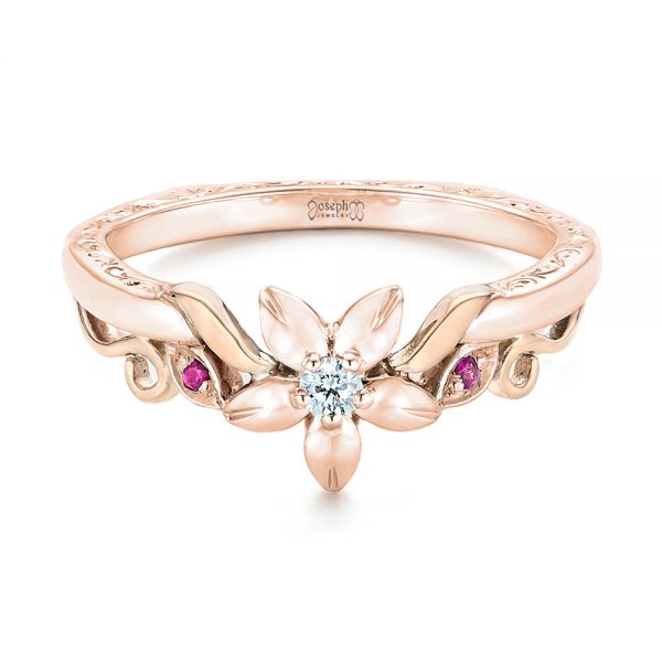 18k Rose Gold And 14K Gold 18k Rose Gold And 14K Gold Custom Two-tone Pink Sapphire And Diamond Wedding Band - Flat View - 102828