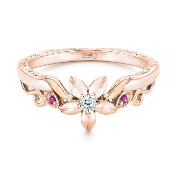 14k Rose Gold And 14K Gold 14k Rose Gold And 14K Gold Custom Two-tone Pink Sapphire And Diamond Wedding Band - Flat View -  102828