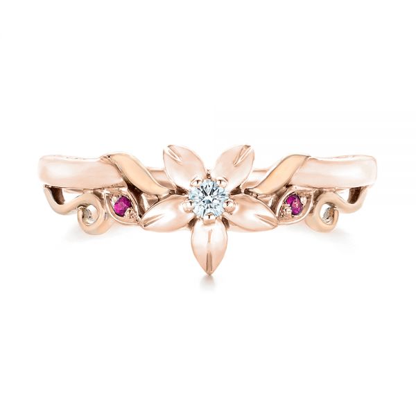 14k Rose Gold And 14K Gold 14k Rose Gold And 14K Gold Custom Two-tone Pink Sapphire And Diamond Wedding Band - Top View -  102828