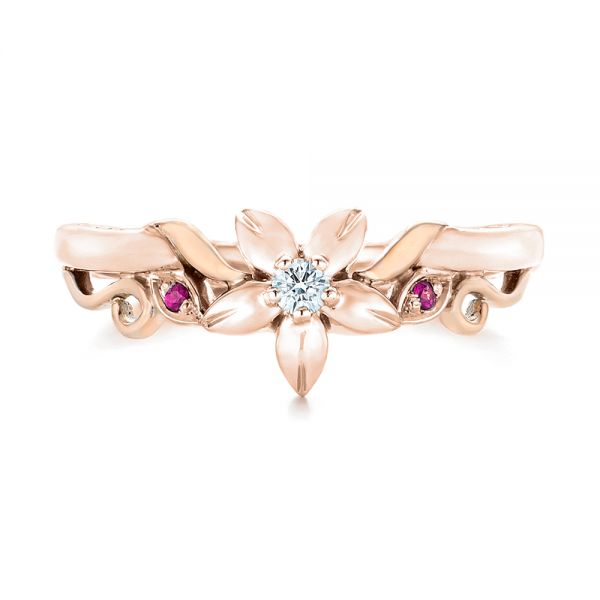 14k Rose Gold And Platinum 14k Rose Gold And Platinum Custom Two-tone Pink Sapphire And Diamond Wedding Band - Top View -  102828