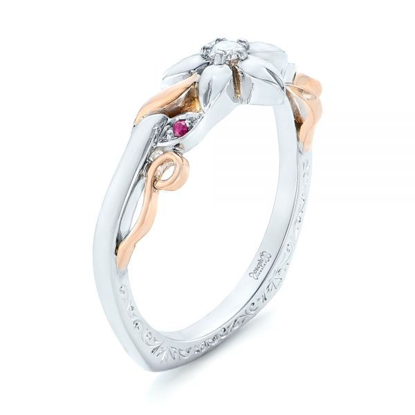 14k White Gold And 14K Gold Custom Two-tone Pink Sapphire And Diamond Wedding Band - Three-Quarter View -  102828