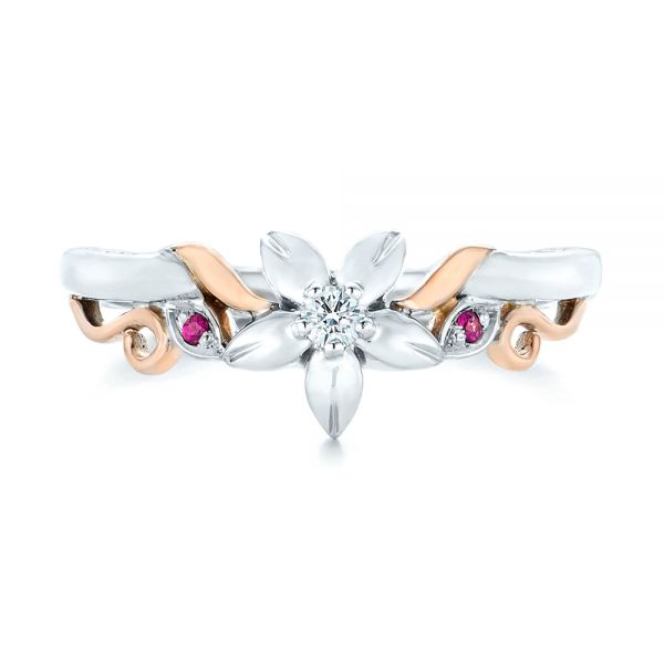 14k White Gold And 14K Gold Custom Two-tone Pink Sapphire And Diamond Wedding Band - Top View -  102828
