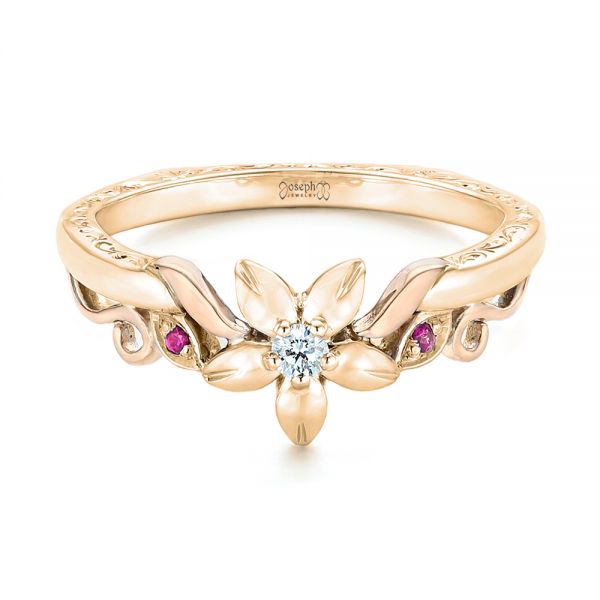 14k Yellow Gold And Platinum 14k Yellow Gold And Platinum Custom Two-tone Pink Sapphire And Diamond Wedding Band - Flat View -  102828