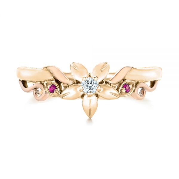 18k Yellow Gold And Platinum 18k Yellow Gold And Platinum Custom Two-tone Pink Sapphire And Diamond Wedding Band - Top View -  102828