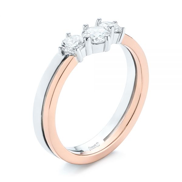  14K Gold And 14k Rose Gold Custom Two-tone Three Stone Ring - Three-Quarter View -  104366