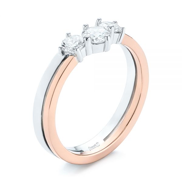  Platinum And 14k Rose Gold Platinum And 14k Rose Gold Custom Two-tone Three Stone Ring - Three-Quarter View -  104366