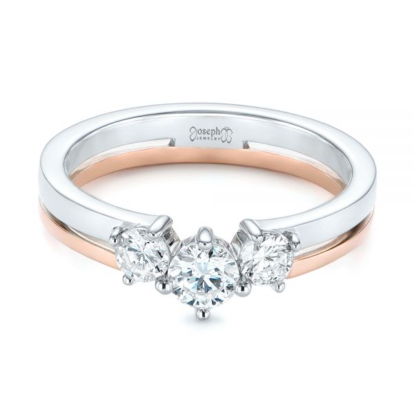 14K Gold And 14k Rose Gold Custom Two-tone Three Stone Ring - Flat View - 104366