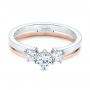  14K Gold And 14k Rose Gold Custom Two-tone Three Stone Ring - Flat View -  104366 - Thumbnail
