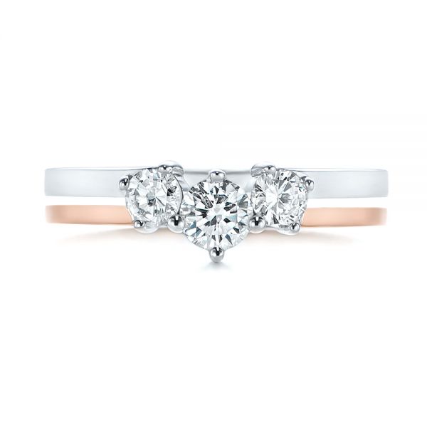 14K Gold And 14k Rose Gold Custom Two-tone Three Stone Ring - Top View - 104366