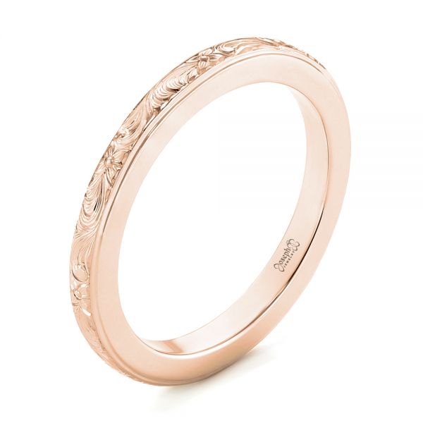 14k Rose Gold 14k Rose Gold Custom Unplated Hand Engraved Wedding Band - Three-Quarter View - 103516