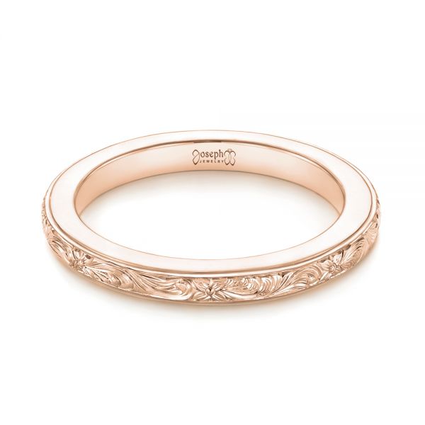 14k Rose Gold 14k Rose Gold Custom Unplated Hand Engraved Wedding Band - Flat View - 103516