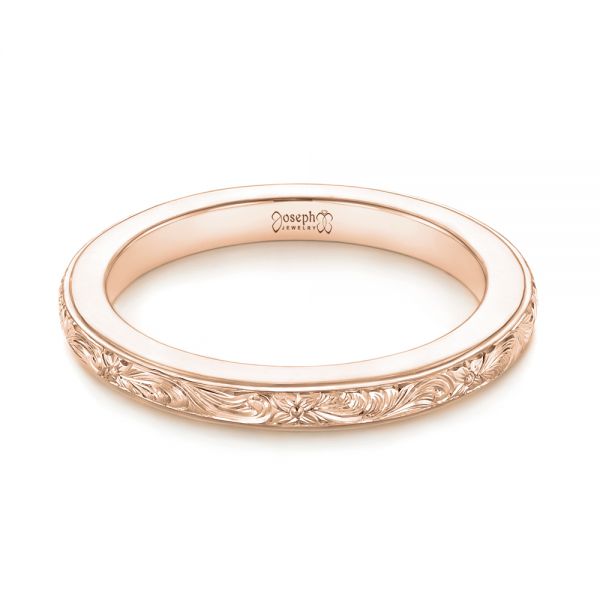 14k Rose Gold 14k Rose Gold Custom Unplated Hand Engraved Wedding Band - Flat View -  103516