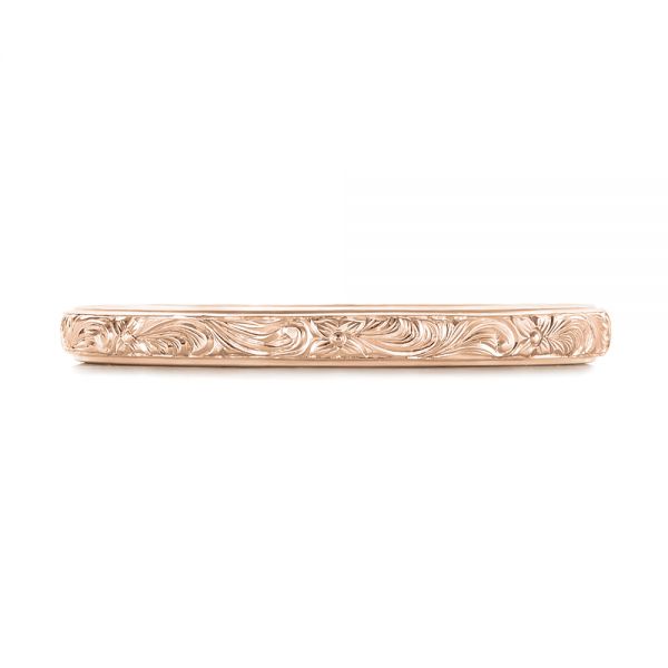 14k Rose Gold 14k Rose Gold Custom Unplated Hand Engraved Wedding Band - Top View - 103516
