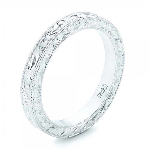 White Gold Hand Engraved Wedding Band #27