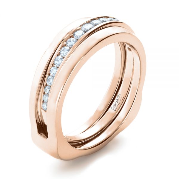 18k Rose Gold 18k Rose Gold Custom Diamonds Wedding Band - Three-Quarter View -  1307