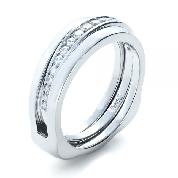 18k White Gold 18k White Gold Custom Diamonds Wedding Band - Three-Quarter View -  1307