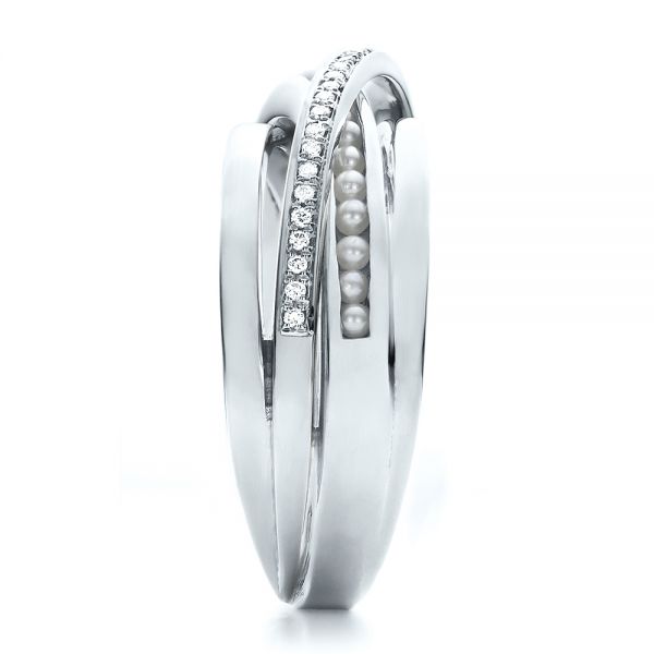 Platinum And 18K Gold Platinum And 18K Gold Custom Women's Pearl And Diamond Wedding Band - Side View - 100011