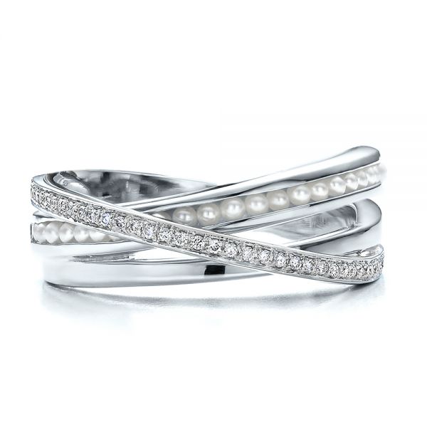 Platinum And Platinum Custom Women's Pearl And Diamond Wedding Band #100011  - Seattle Bellevue