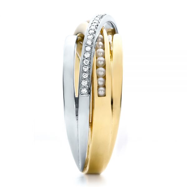 18k Yellow Gold And 18K Gold Custom Women's Pearl And Diamond Wedding Band - Side View -  100011