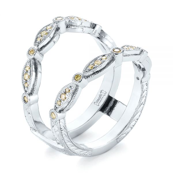  Platinum Platinum Custom Yellow Diamond Jacket Wedding Band - Three-Quarter View -  103392