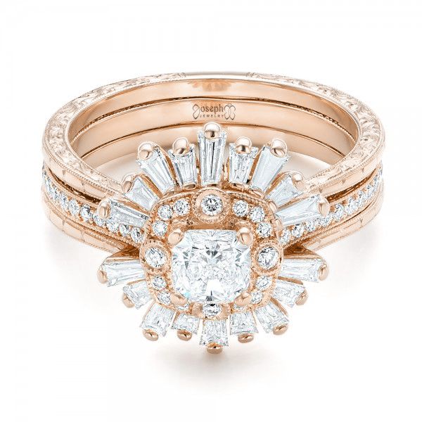 18k Rose Gold 18k Rose Gold Custom Diamond Jacket Wedding Band - Three-Quarter View -  102951