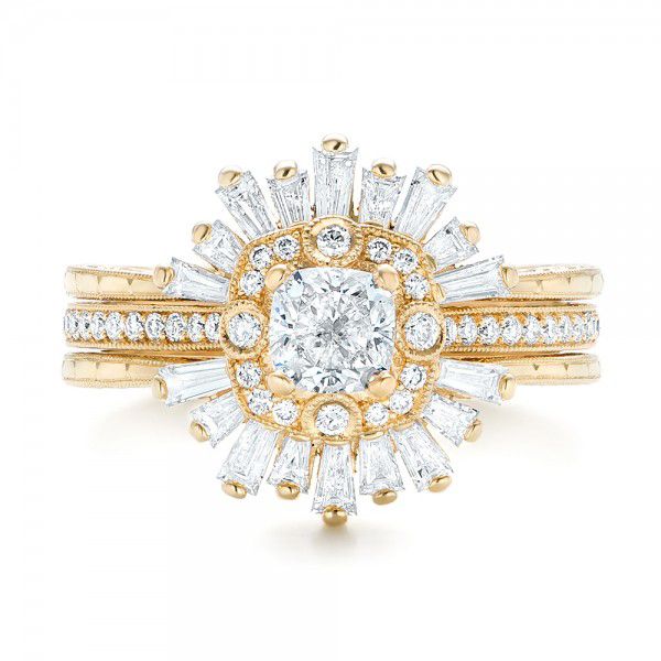 14k Yellow Gold Custom Diamond Jacket Wedding Band - Top View - 102951